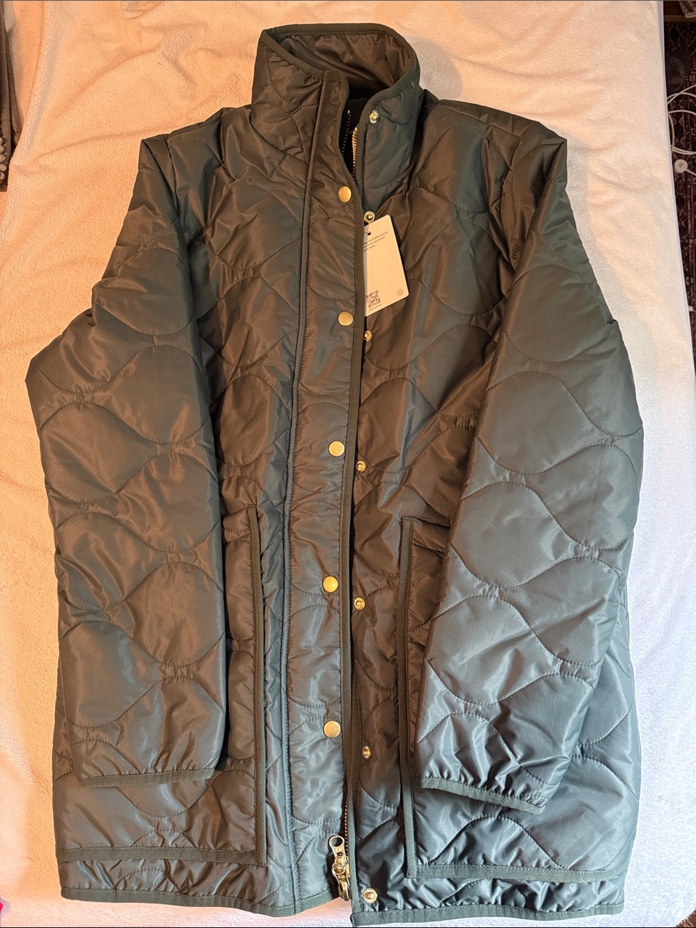 Quince Olive Quilted Utility Jacket with Gold Hardware